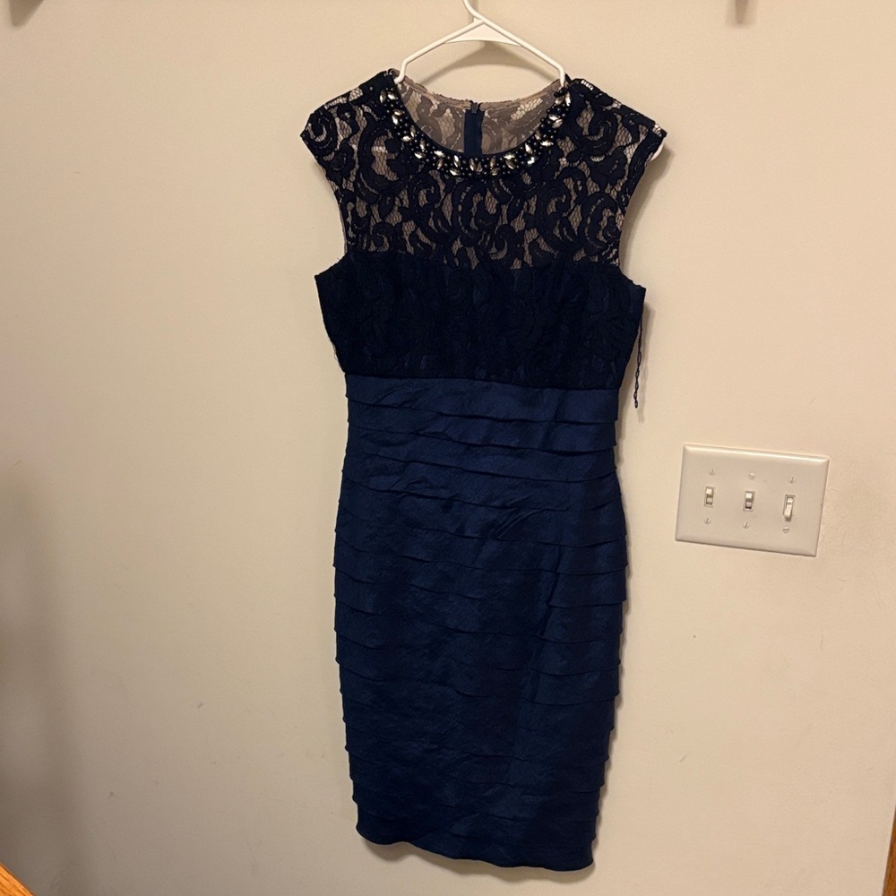 London Times Navy and Black Lace Mini Dress